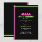 Invitation Chut C'est Une Fête Surprise Néon Rose Vert (Devant / Derrière)