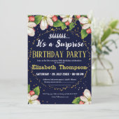 Invitation Chut c'est une surprise moderne fleurs pailletées  (Debout devant)