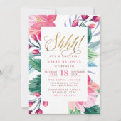 Invitation Chut ! Élégant Gold Script Floral Surprise Anniver (Devant)