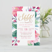 Invitation Chut ! Élégant Gold Script Floral Surprise Anniver (Debout devant)