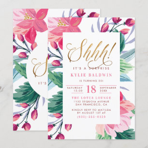 Invitation Chut ! Élégant scénario d'or Floral Surprise Anniv