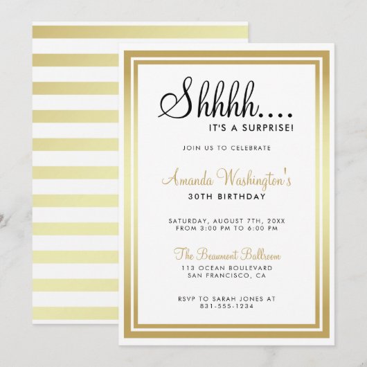 Invitation Chut... Je suis une surprise ! Anniversaire de l'o (Devant / Derrière)