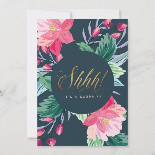 Invitation Chut ! Parties scintillant d'or Script Floral Surp (Dos)