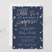 Invitation Chut... Surprise Anniversaire Rose Gold Foil Confe (Devant)