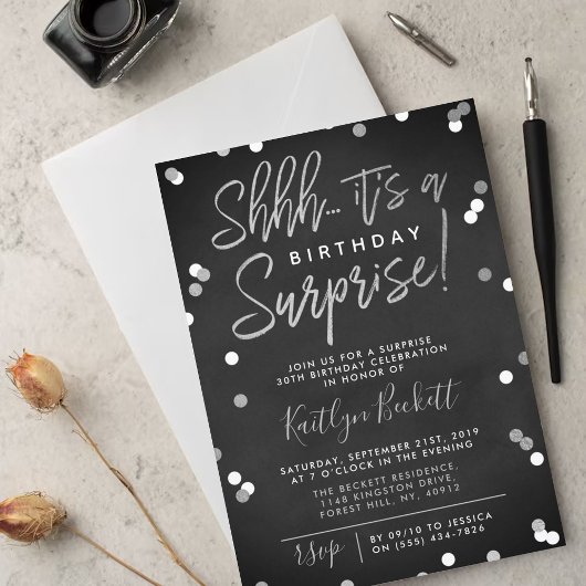 Invitation Chut... Surprise Anniversaire Silver Foil Confetti