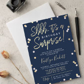 Invitation Chut... Surprise fête d'anniversaire Gold Foil Con