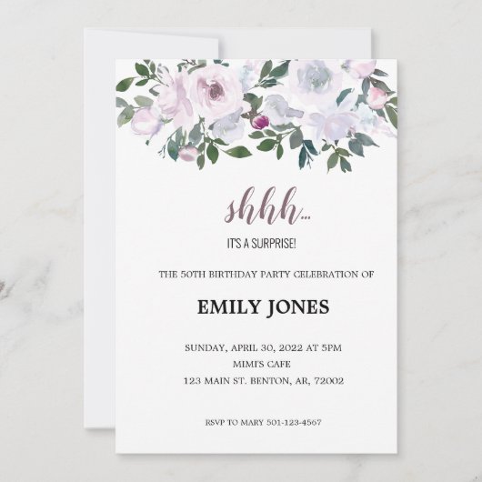Invitation Chut surprise florale rose blush bouquet aquarelle (Devant)