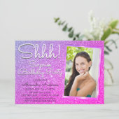 Invitation Chut ! Surprise Purple Rose Anniversaire Photo (Debout devant)