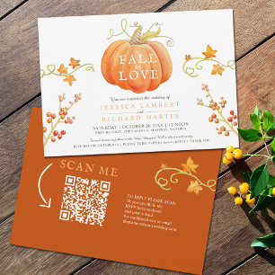 Invitation Chute amoureuse aquarelle citrouille automne QR ma