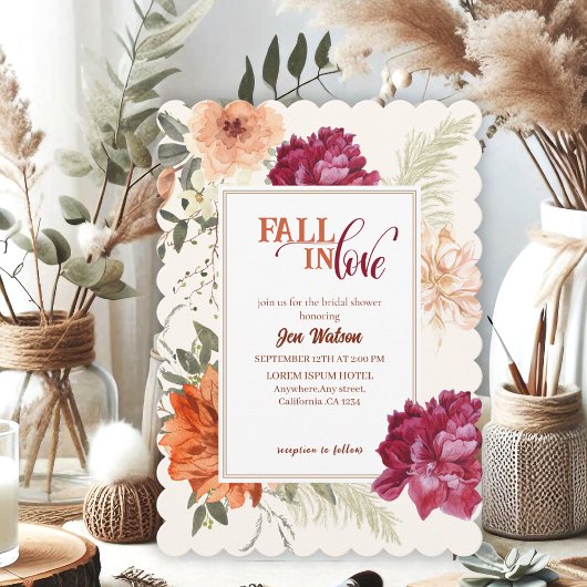 Invitation Chute amoureuse aquarelle fleurs automne nuptiale
