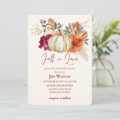 Invitation Chute amoureuse aquarelle fleurs automne nuptiale (Debout devant)