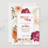 Invitation Chute amoureuse aquarelle fleurs automne nuptiale (Devant)