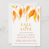 Invitation Chute amoureuse aquarelle orange feuille mariage (Devant)
