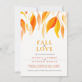 Invitation Chute amoureuse aquarelle orange feuille mariage (Devant)