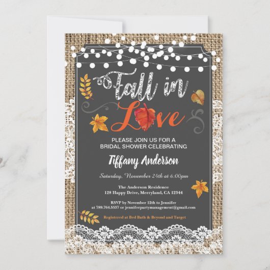 Invitation Chute amoureuse d'une douche nuptiale d'un tableau (Devant)