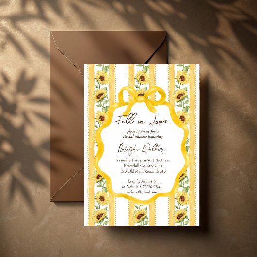 Invitation Chute amoureuse tournesol jaune rayé douche nuptia