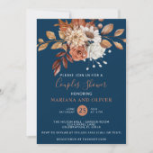 Invitation Chute Aquarelle Floral Marine Couples Bleus Douche (Devant)