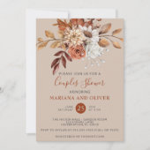 Invitation Chute Aquarelle Floral Taupe Couples Douche (Devant)