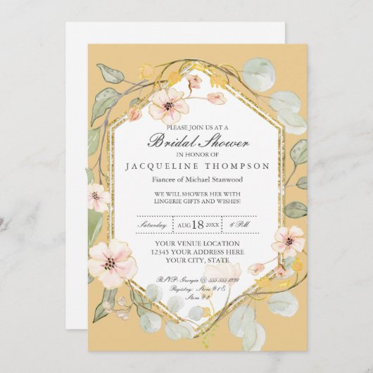 Invitation Chute Aquarelle Florale Rose Fête des mariées mout (Devant / Derrière)