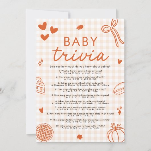 Invitation Chute Baby shower Tirée Main Baby Trivia Jeu (Devant)