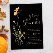 Invitation Chute Black Floral Dîner Thanksgiving