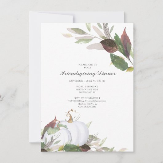 Invitation Chute BLANC CITROUILLE Amis Dîner Dîner Dîner (Devant)