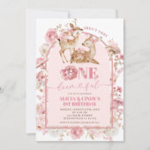 Invitation Chute Blanc et rose Jumeaux Jumeaux Anniversaire (Devant)