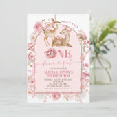 Invitation Chute Blanc et rose Jumeaux Jumeaux Anniversaire (Debout devant)