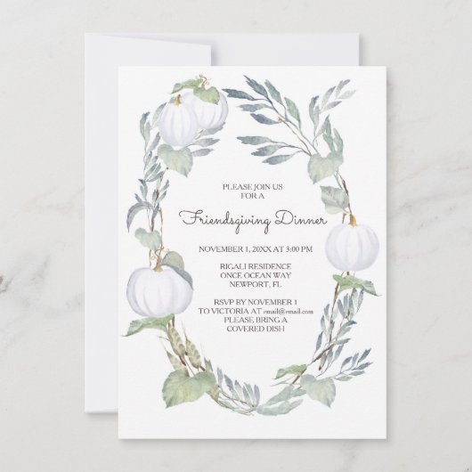 Invitation Chute BLANC Vert CITROUILLE Amis Donner (Devant)