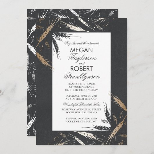 Invitation Chute Blé Gold Foil Effet Chalkboard Mariage (Devant / Derrière)