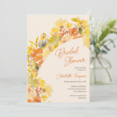 Invitation Chute boho jaune fleurs script douche nuptiale (Debout devant)