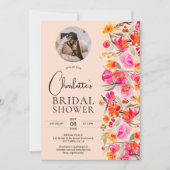 Invitation Chute boho rouge oranger floral photo nuptiale (Devant)