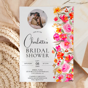 Invitation Chute boho rouge oranger floral photo nuptiale