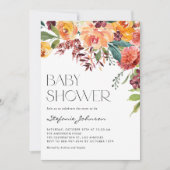 Invitation Chute bouquet floral QR Code Baby shower (Devant)