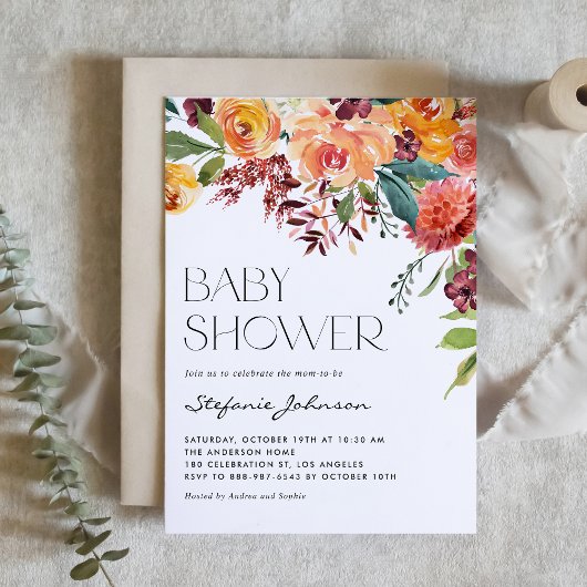 Invitation Chute bouquet floral QR Code Baby shower