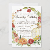 Invitation Chute Bourgogne Floral Blanc Citrouille Mariage de (Devant)