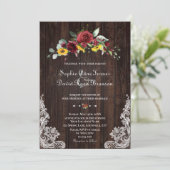 Invitation Chute Bourgogne Floral Fleurs de soleil Mariage de (Debout devant)