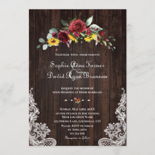 Invitation Chute Bourgogne Floral Fleurs de soleil Mariage de