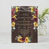 Invitation Chute Bourgogne Floral Fleurs de soleil Mariage de (Debout devant)