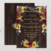 Invitation Chute Bourgogne Floral Fleurs de soleil Mariage de (Devant / Derrière)