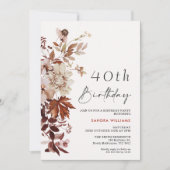 Invitation Chute Brown Beige Floral 40e anniversaire (Devant)
