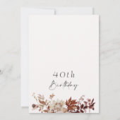 Invitation Chute Brown Beige Floral 40e anniversaire (Dos)