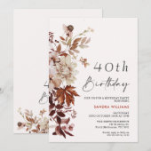 Invitation Chute Brown Beige Floral 40e anniversaire (Devant / Derrière)