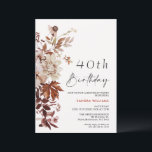 Invitation Chute Brown Beige Floral 40e anniversaire<br><div class="desc">Chute Brown Beige Floral 40e Anniversaire Invitation d'anniversaire d'inspiration bohème avec de grandes fleurs beiges et des arrangements de feuillage d'automne et une image de calligraphie moderne comme titre. Idéal pour ceux qui recherchent une invitation de fête d'anniversaire d'inspiration bohème dans les tons marron et beige.</div>