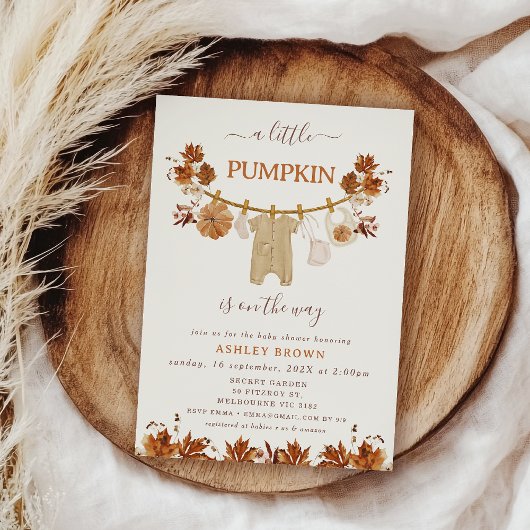 Invitation Chute Brown en feuillage beige Baby shower