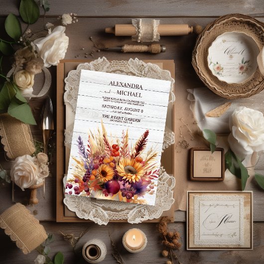 Invitation Chute Burange Aquarelle Orange Pampas Grass Mariag