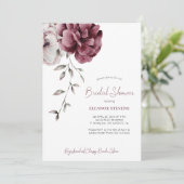 Invitation Chute burgundy fleurie élégante douche nuptiale (Debout devant)