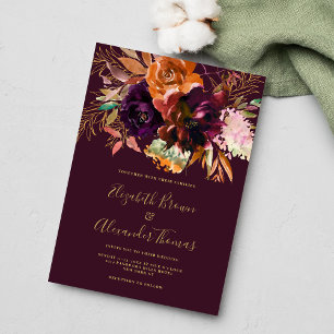 Invitation Chute burgundy pêche brun or rose mariage floral r