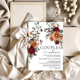Invitation Chute Burgundy Terracotta Floral Couples Douche