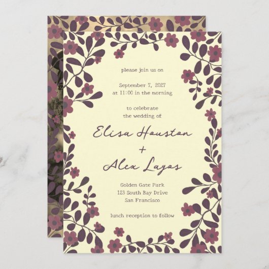 Invitation Chute Cadre Floral Sweet Boho Décontracté Mariage (Devant / Derrière)